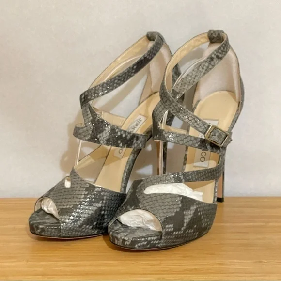 Jimmy Choo glitter animal print wrap around strappy ankle pump 38.5 120mm - Picture 8 of 10